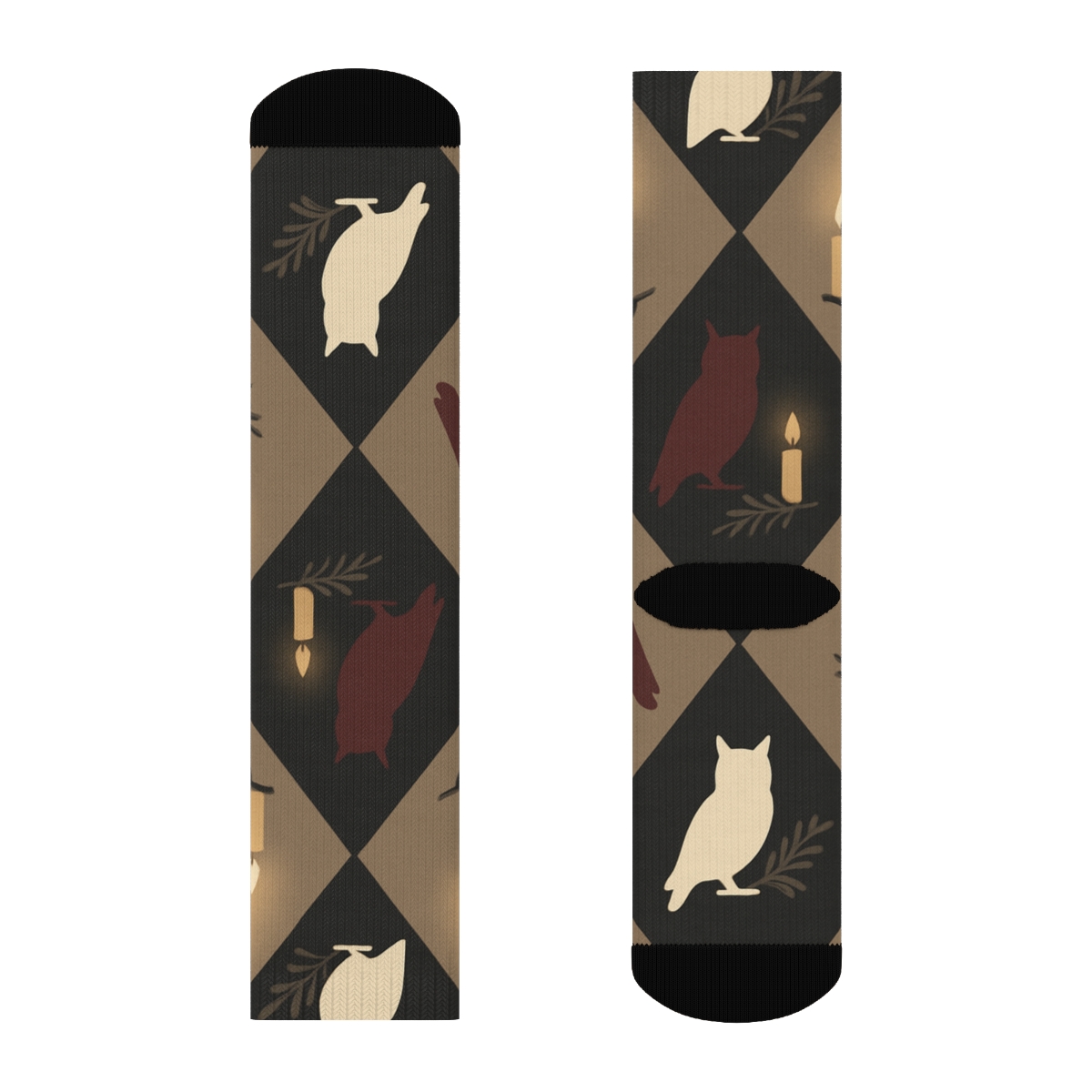 Owl Candlelight Lattice soft everyday crew socks