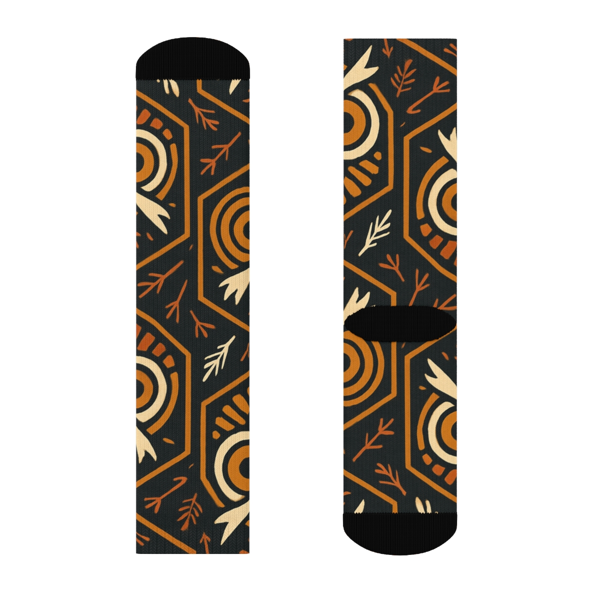 Owl Eye Medallion Repeat On Charcoal Background custom crew socks