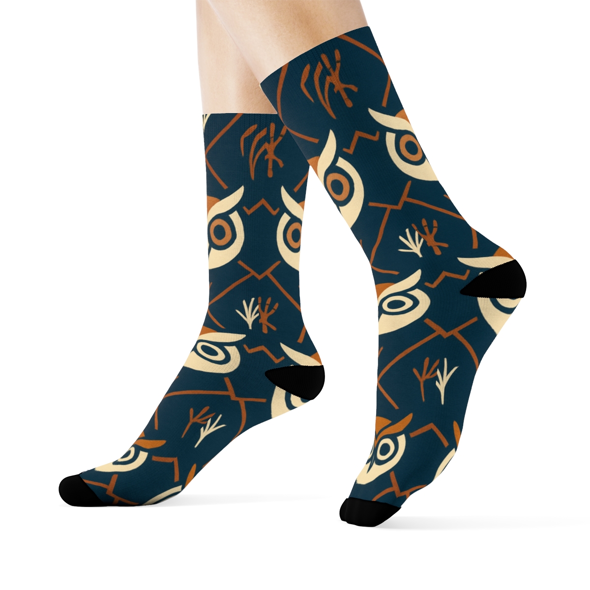 Owl Mask Lattice On Midnight Blue Background soft everyday crew socks