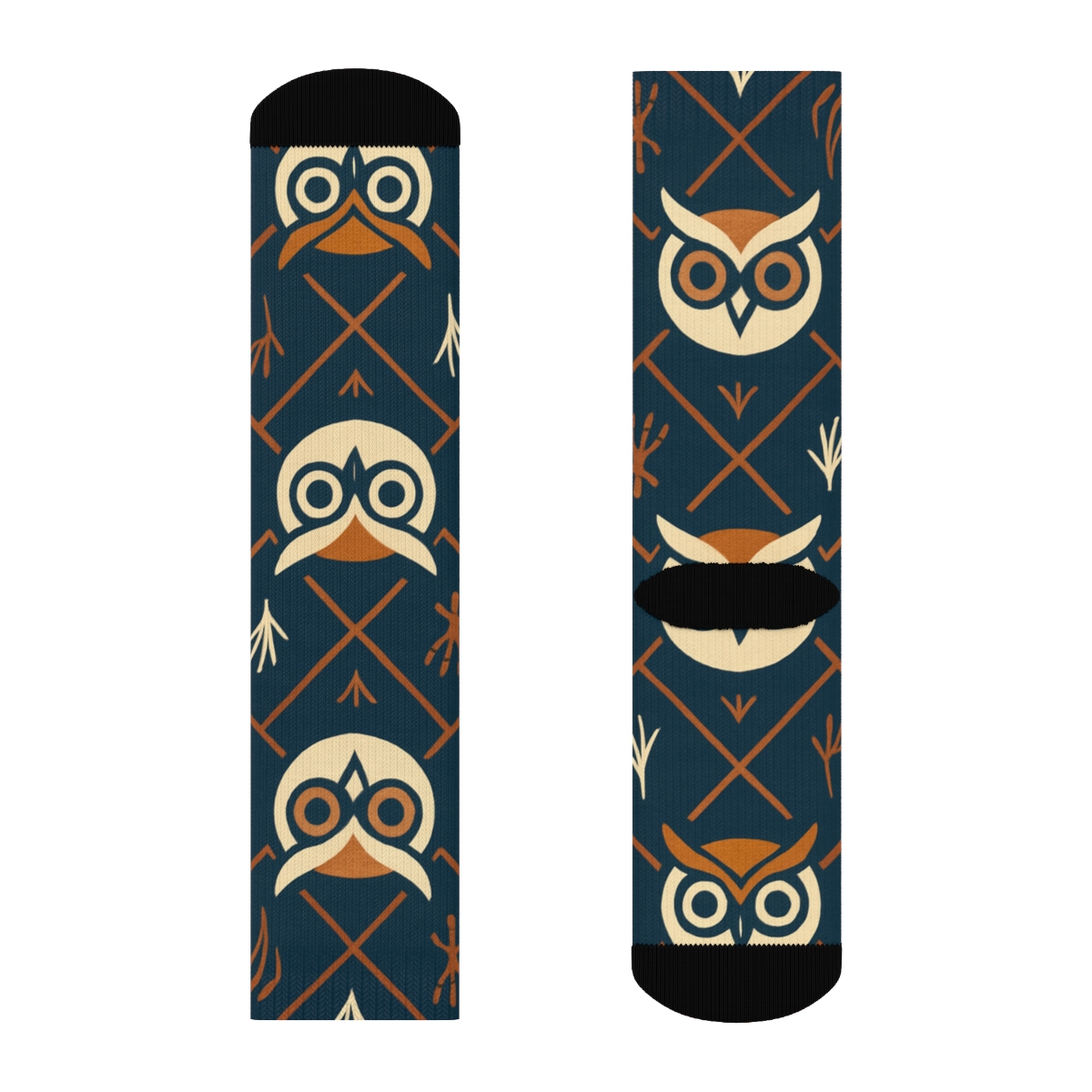 Owl Mask Lattice On Midnight Blue Background soft everyday crew socks
