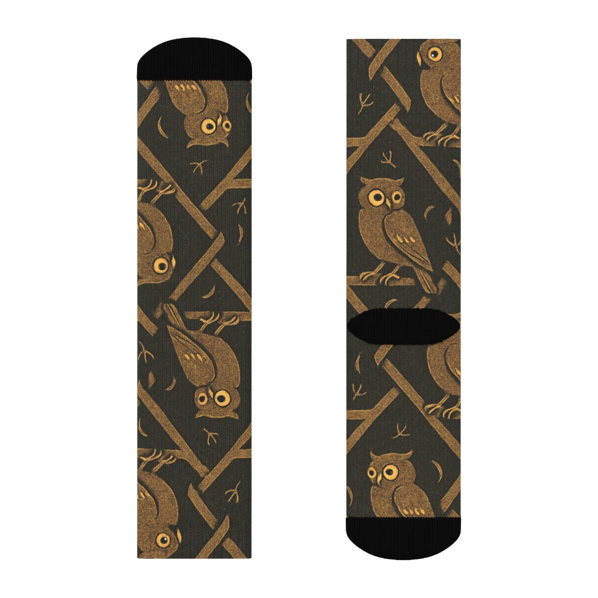 Owl Moonlit Perch Lattice On Charcoal Background unique graphic crew socks