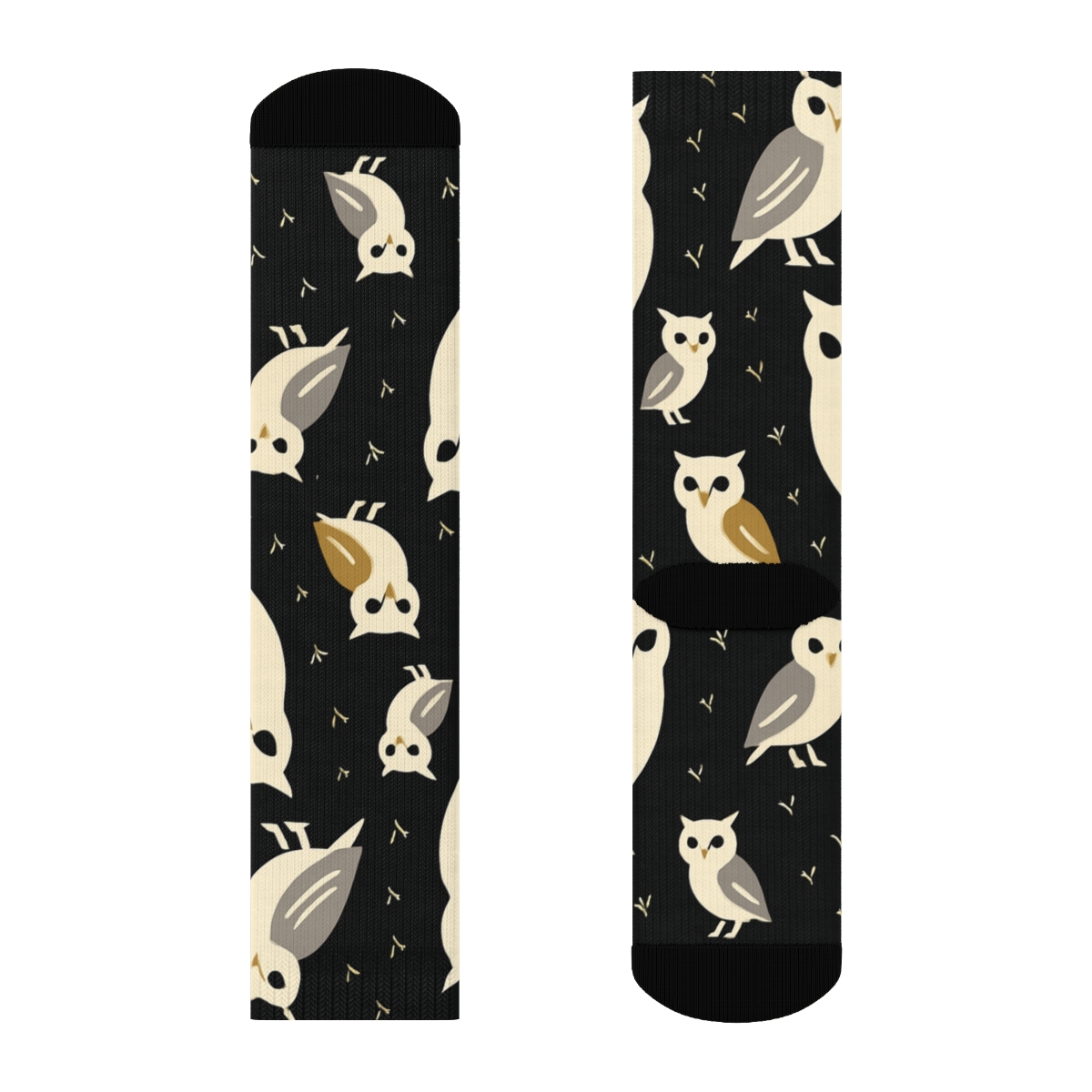 Owl Silhouette Feather Accent Diagonal Array On Black Background custom crew socks