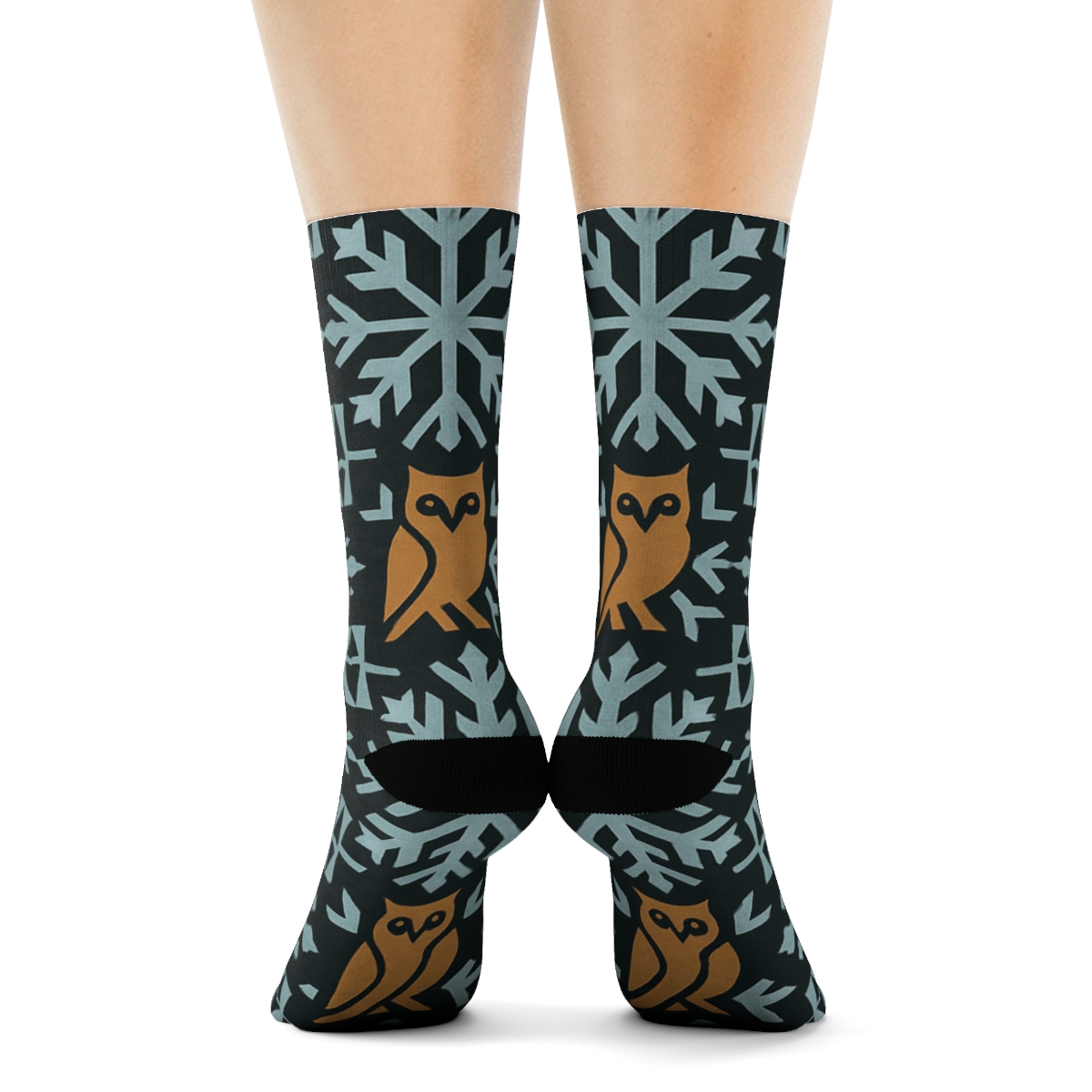 Owl Snowflake Mosaic On Charcoal Night stylish athletic crew socks