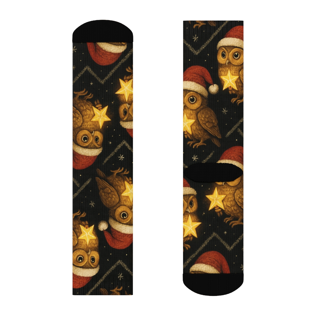 Owl Star Topper Chevron Repeat On Black Background premium sports crew socks
