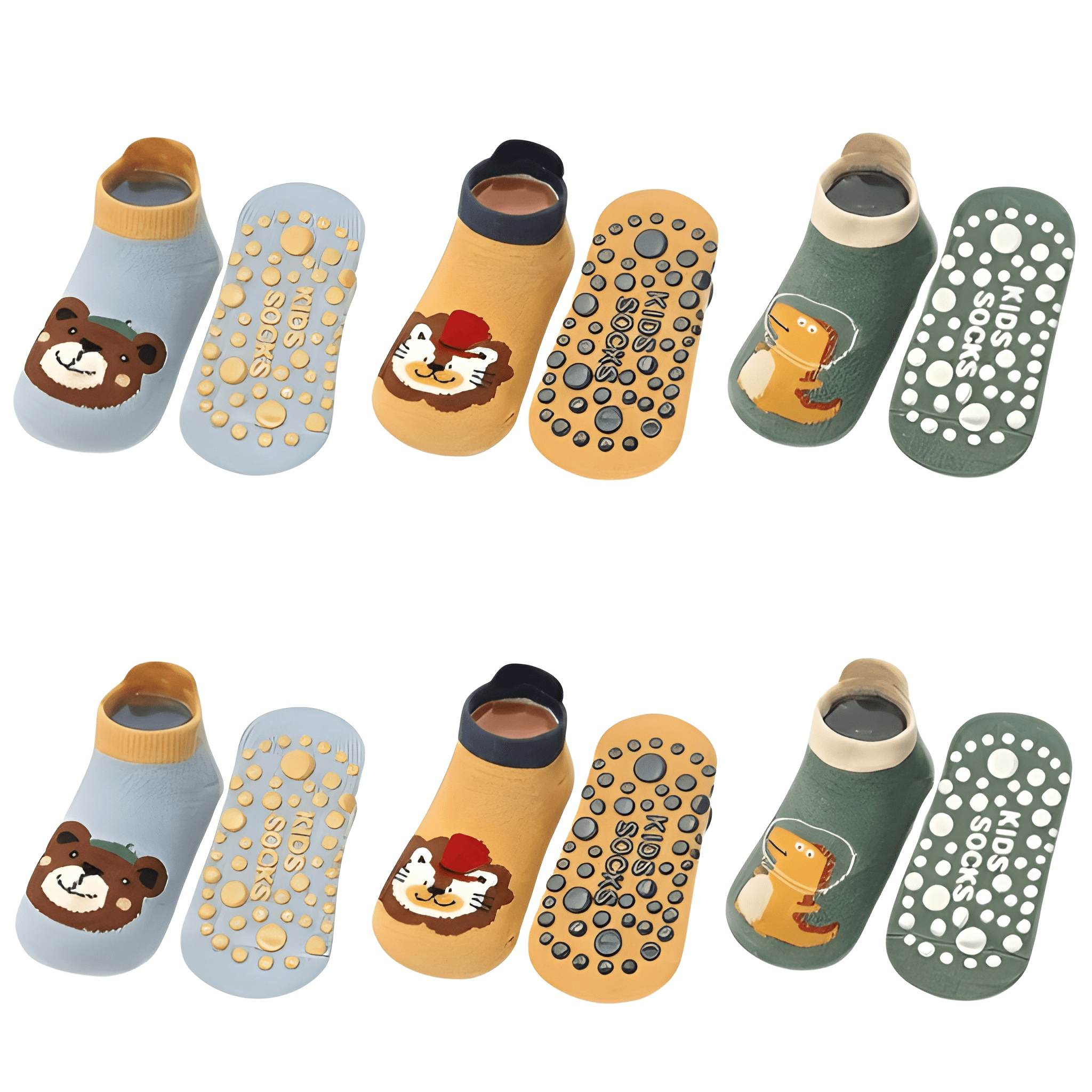 6 Pairs Of Cartoon Animal Non Slip Socks For Boys 