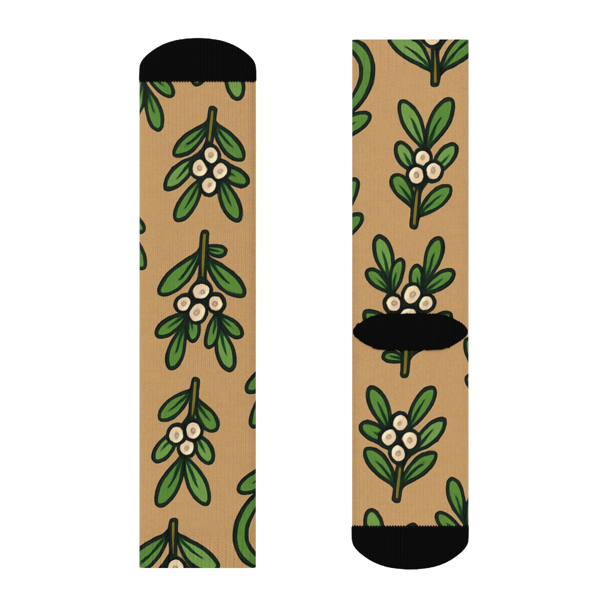 Paired Kissing Sprigs Pattern With Mistletoe Midline stylish athletic crew socks