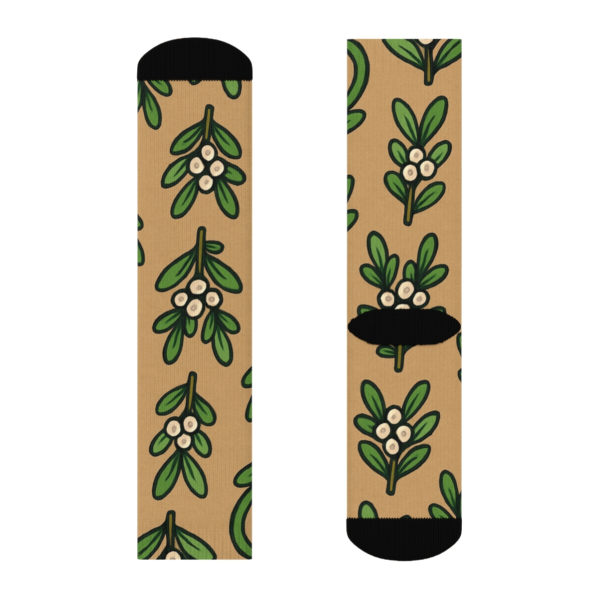 Paired Kissing Sprigs Pattern With Mistletoe Midline stylish athletic crew socks