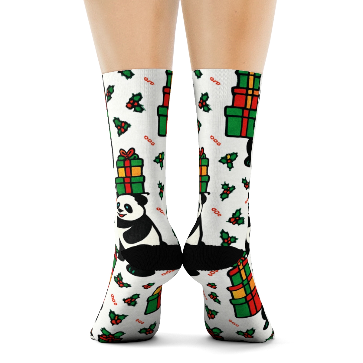 Panda Gift Stack Tiling On White stylish athletic crew socks