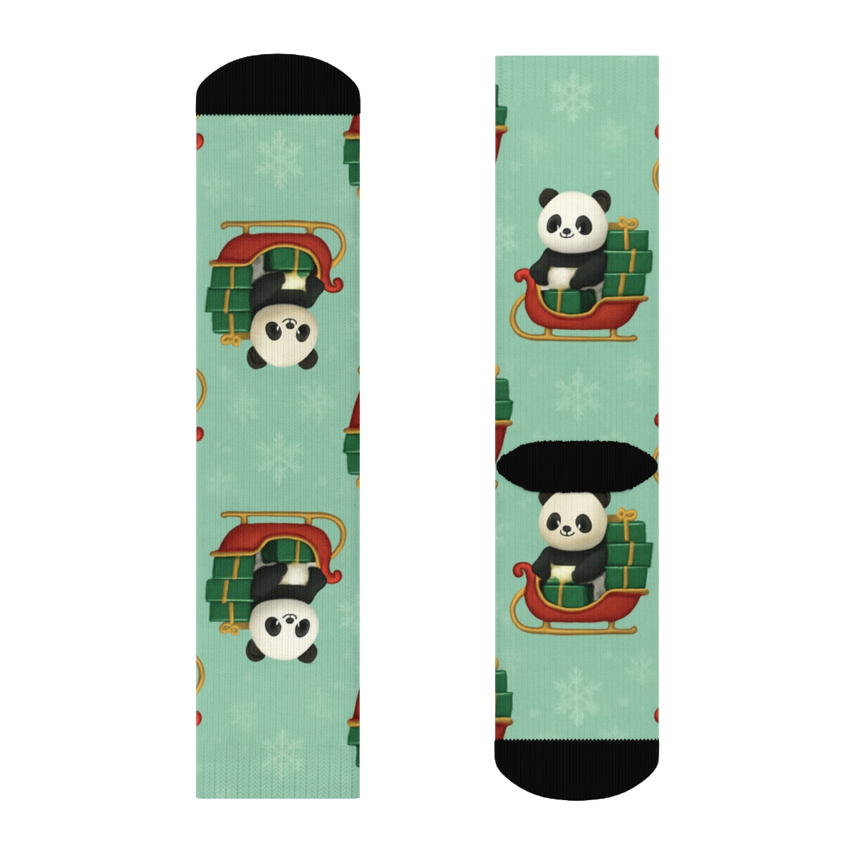 Panda Sleigh Ride Polka Dots custom crew socks
