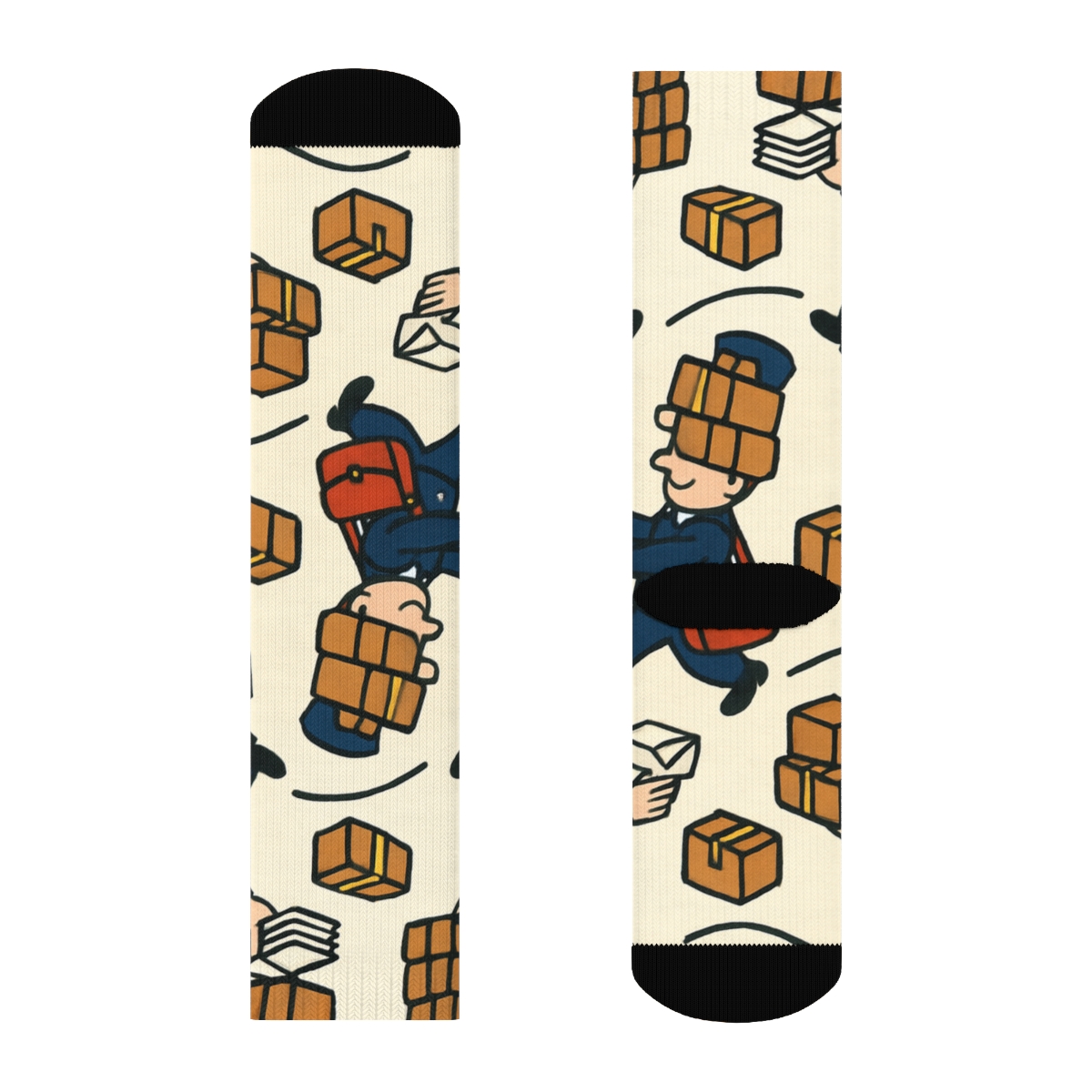 Parcel Parade With Postal Worker Characters On Warm White unique graphic crew socks
