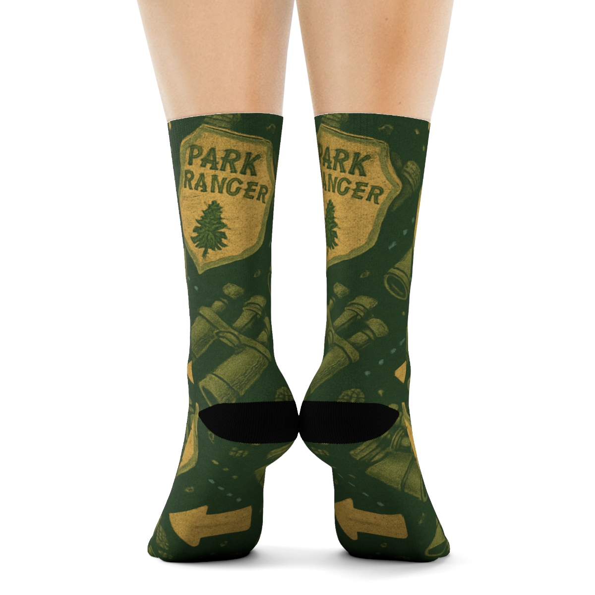 Park Ranger Badge And Binocular Lattice designer printed crew socks