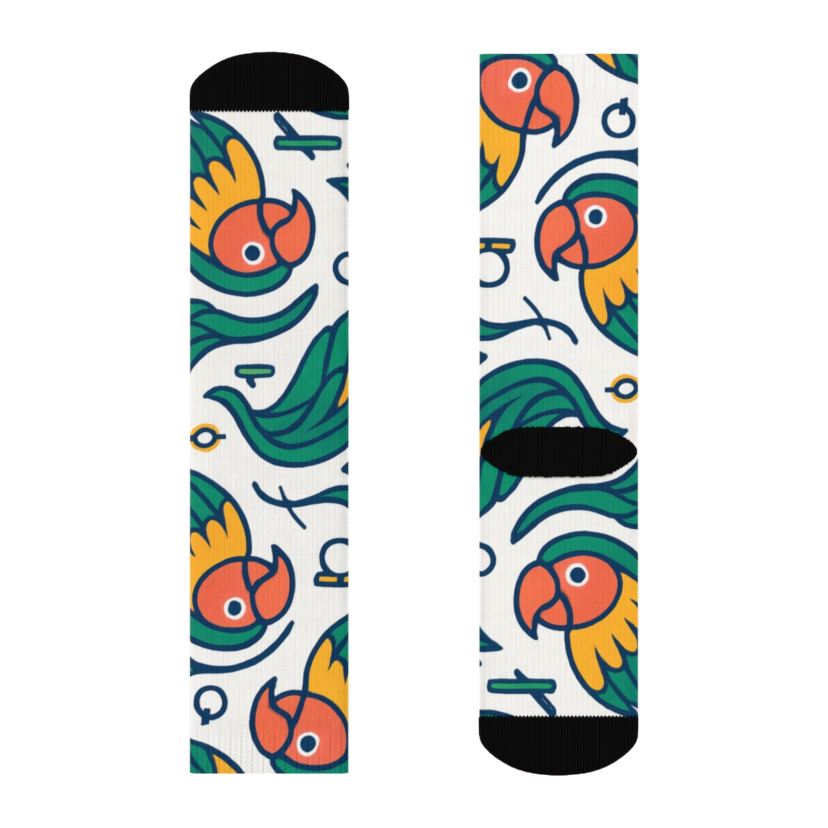 Parrot Beak And Leaf Wave Repeat On Bright White Background stylish athletic crew socks