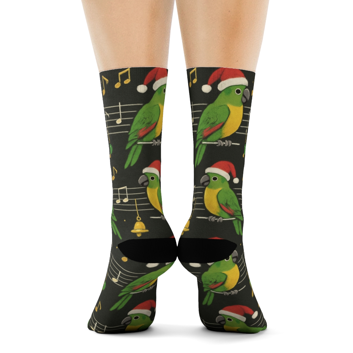 Parrot Carol Sheet Music Grid On Charcoal Background premium sports crew socks