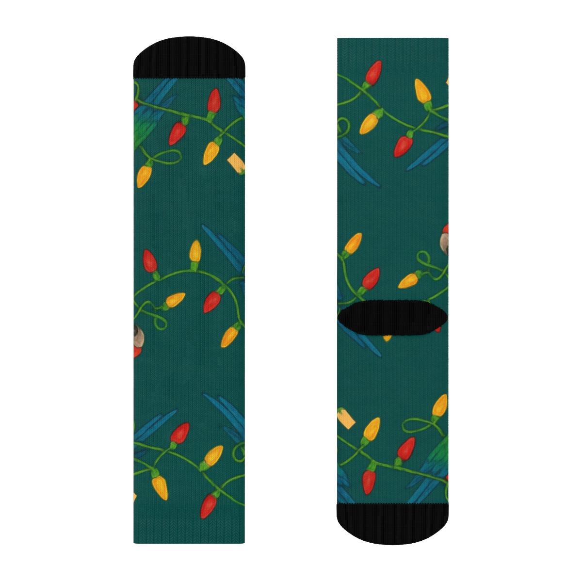 Parrot Christmas Lights Wave On Teal Background unique graphic crew socks