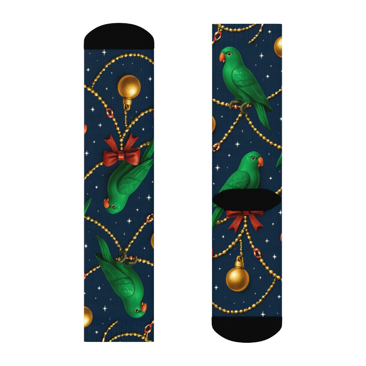 Parrot Ornament Chain Diagonal On Navy Blue Background soft everyday crew socks