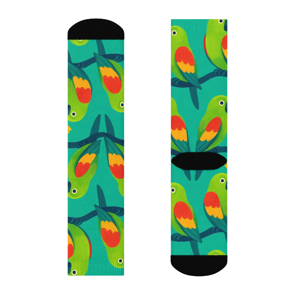 Parrot Perch Wave On Turquoise Background soft everyday crew socks