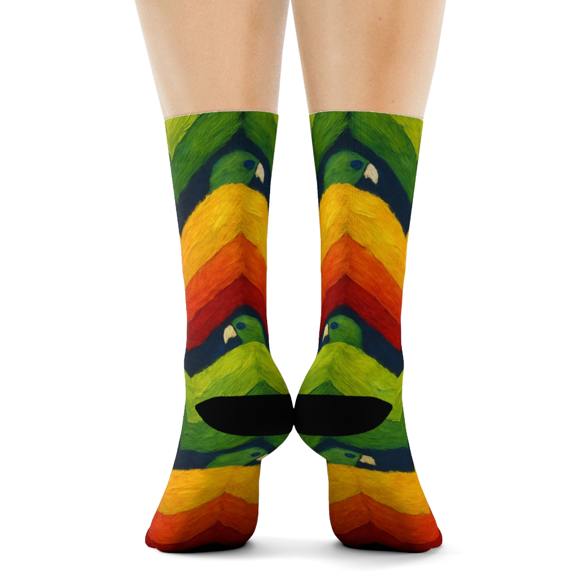 Parrot Plumage Chevron On Deep Navy designer printed crew socks