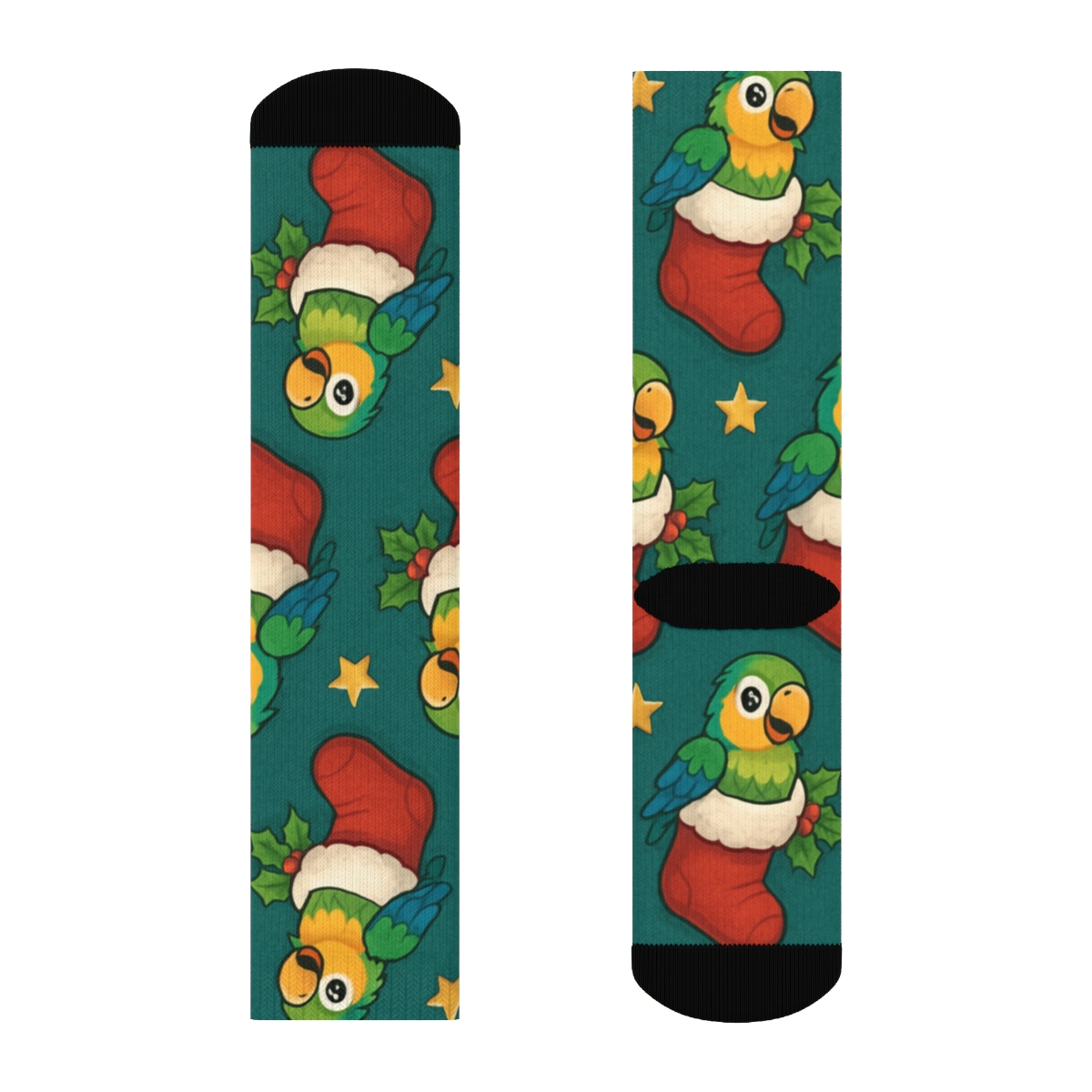 Parrot Stocking Garland Repeat On Teal Background unique graphic crew socks