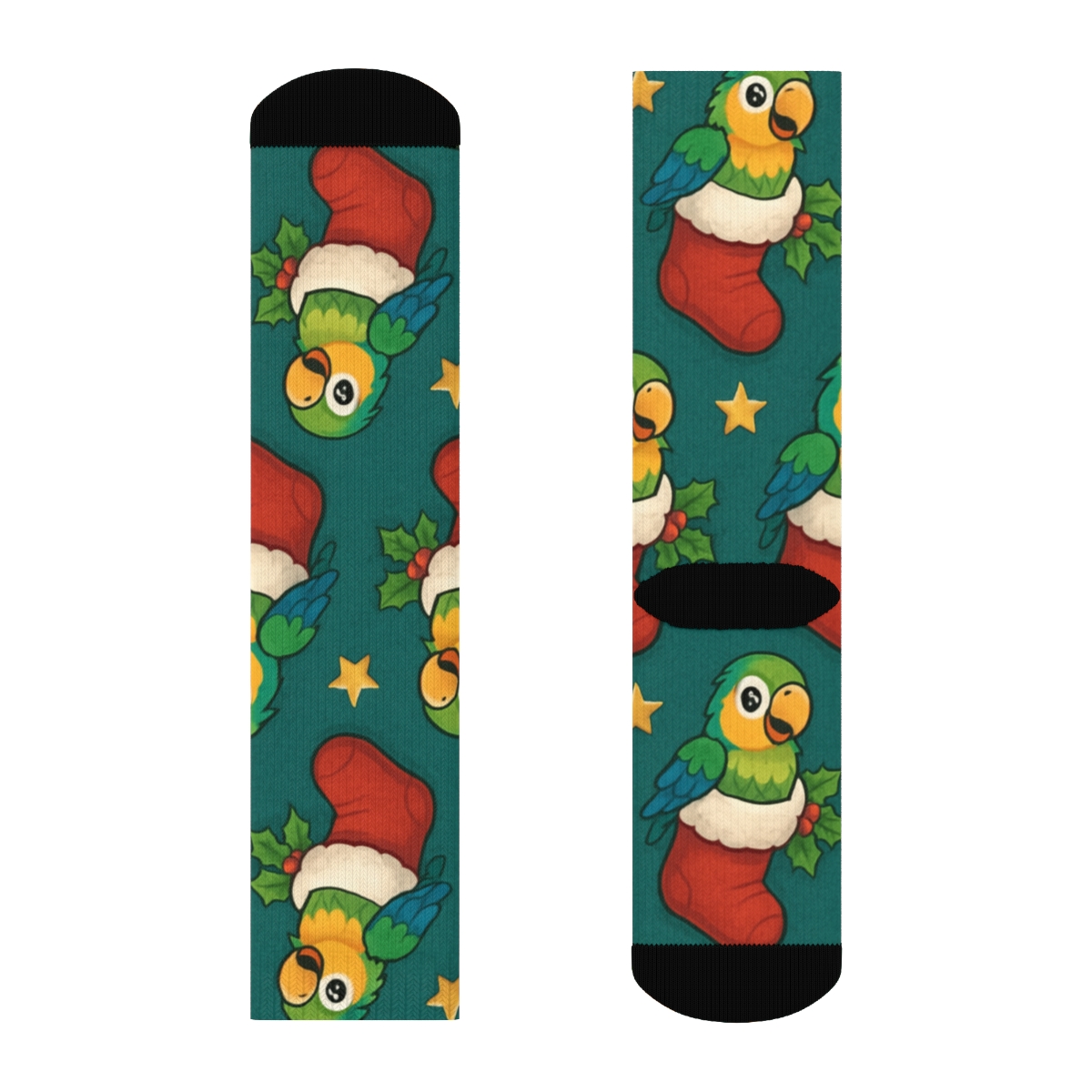 Parrot Stocking Garland Repeat On Teal Background unique graphic crew socks