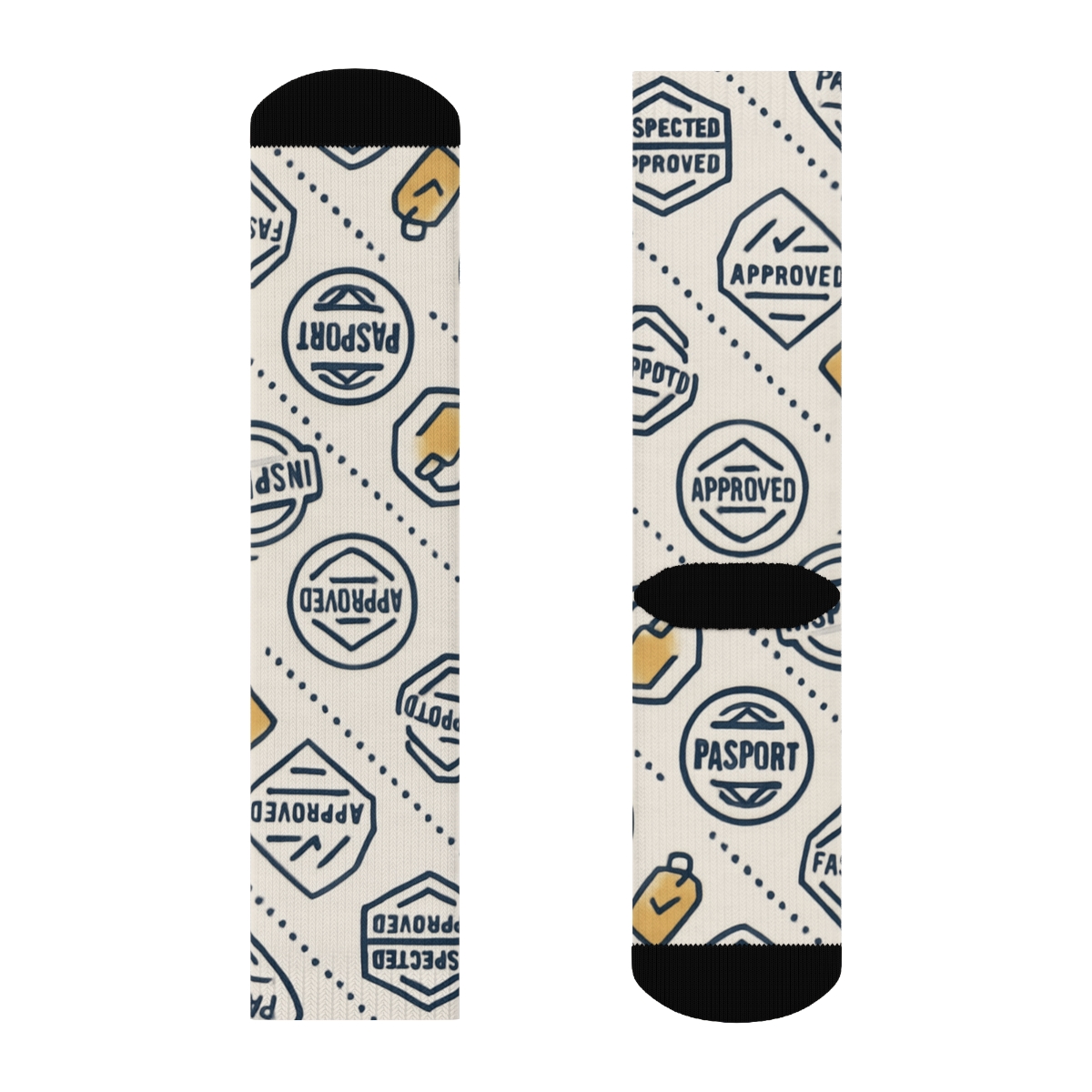 Passport Stamp Chevron With Customs Officer Details soft everyday crew socks