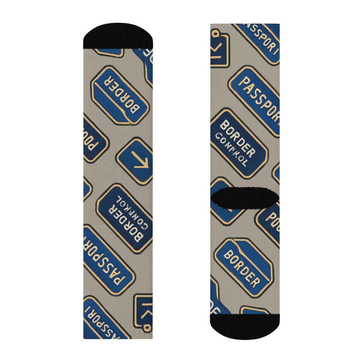 Passport Stamp Chevron With Customs Officer Details trendy patterned crew socks