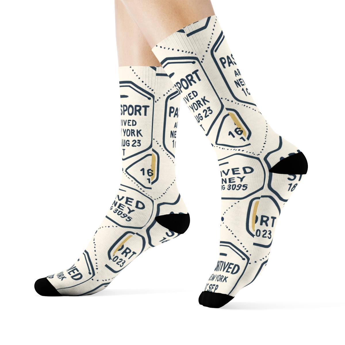 Passport Stamp Lattice For Customs Officer Chic soft everyday crew socks