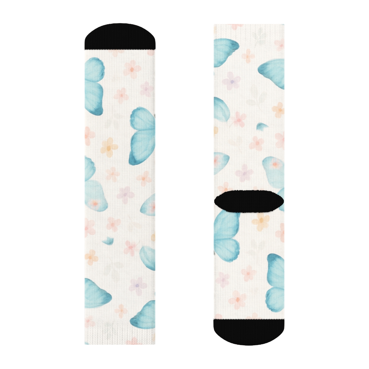 Pastel Blue Morpho Meadow Wrap designer printed crew socks