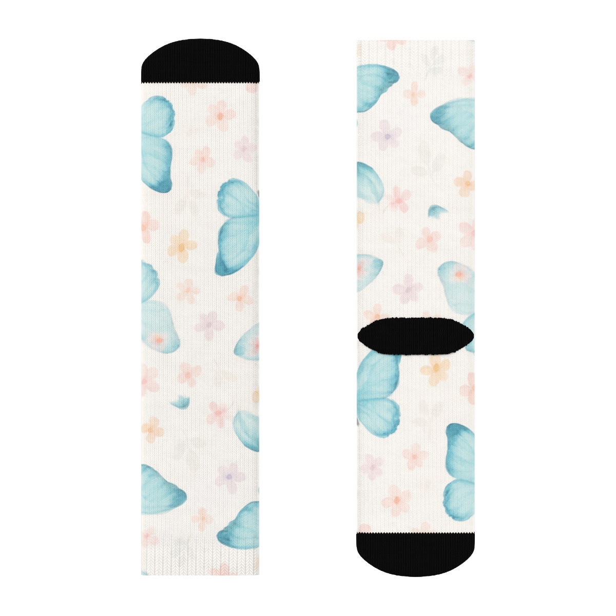 Pastel Blue Morpho Meadow Wrap designer printed crew socks
