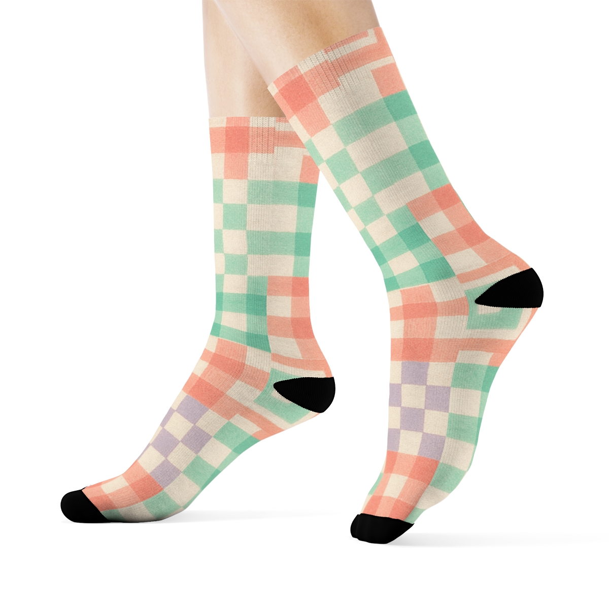 Pastel Gingham Module Collage With Nested Progressive Checks personalized crew socks