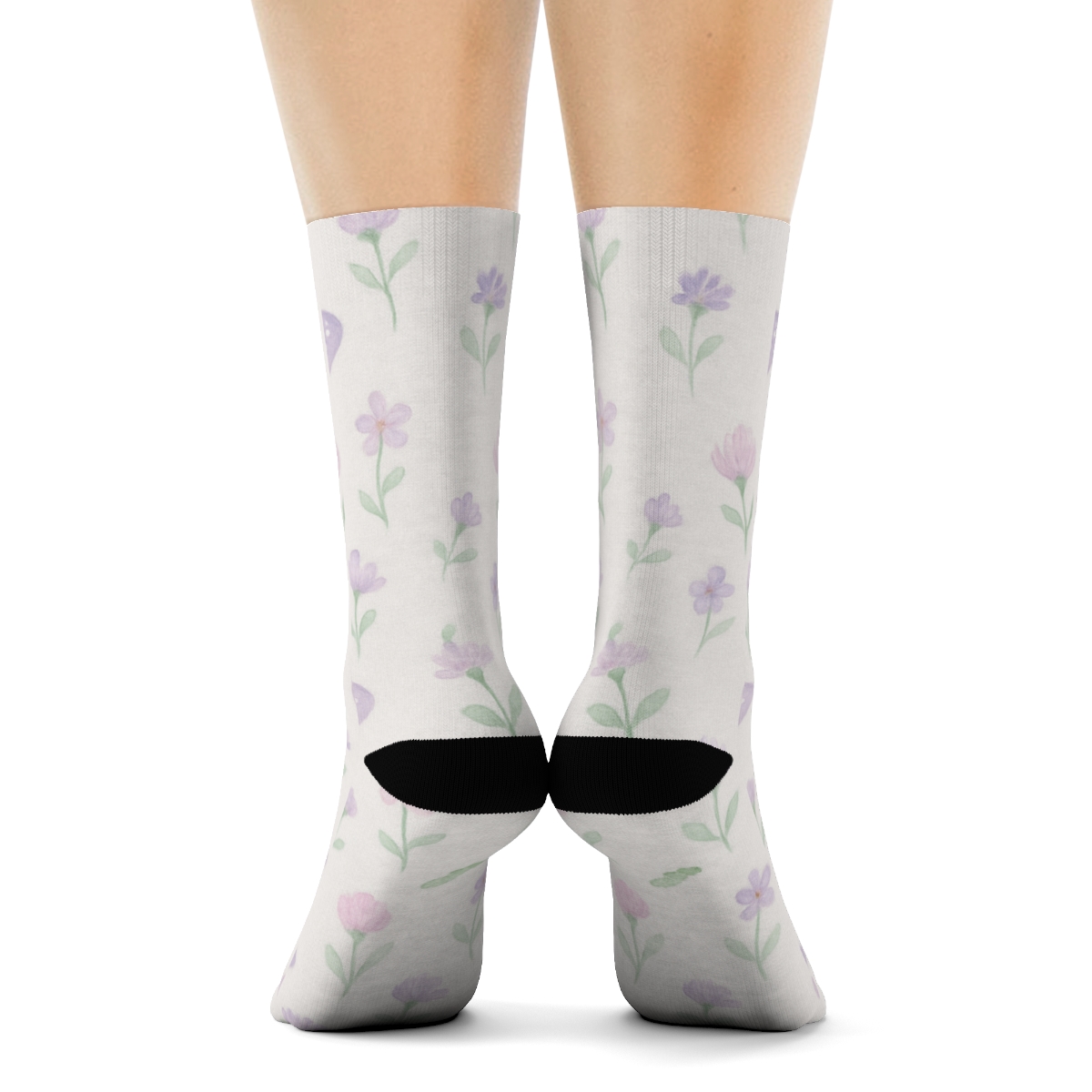 Pastel Painted Ladies Meadow Scatter On Light Gray custom crew socks