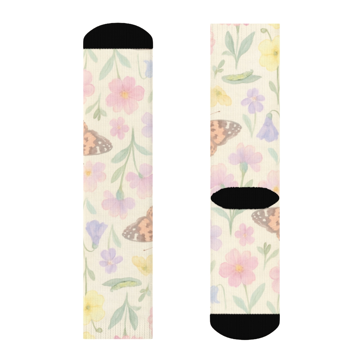 Pastel Painted Lady Meadow trendy patterned crew socks