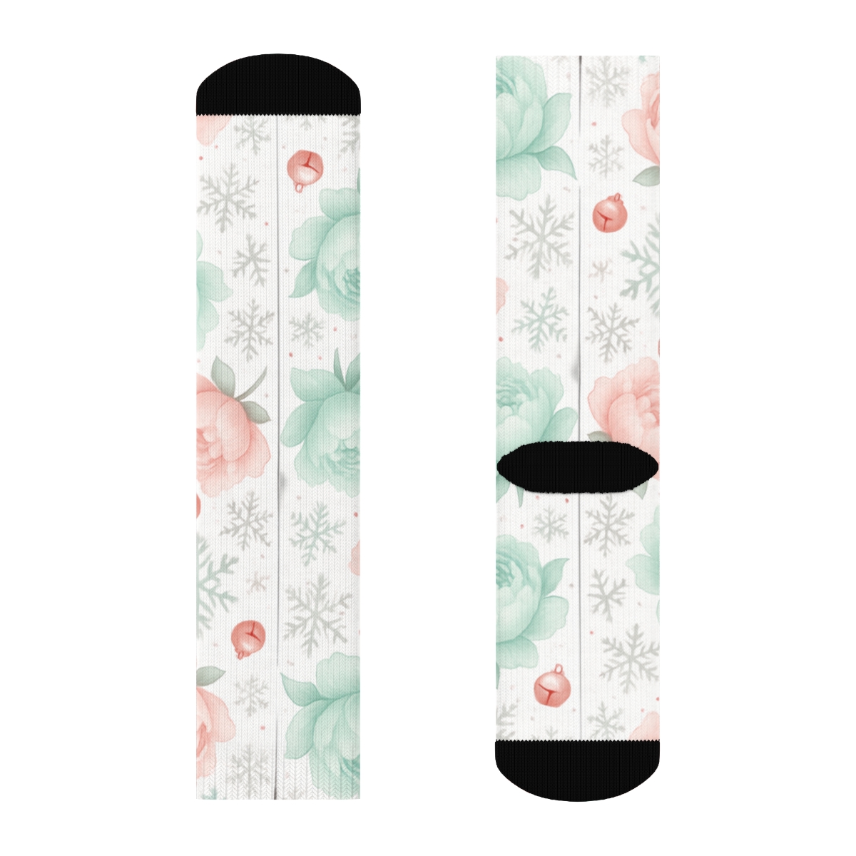 Pastel Peony Snowflake Grid On Winter White Background comfortable cotton crew socks