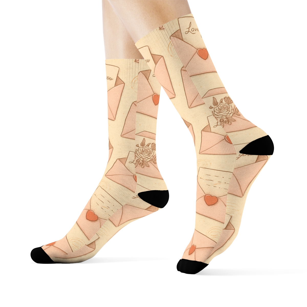 Pastel Postcard Pattern With Valentines Love Letter Envelope Parade trendy patterned crew socks