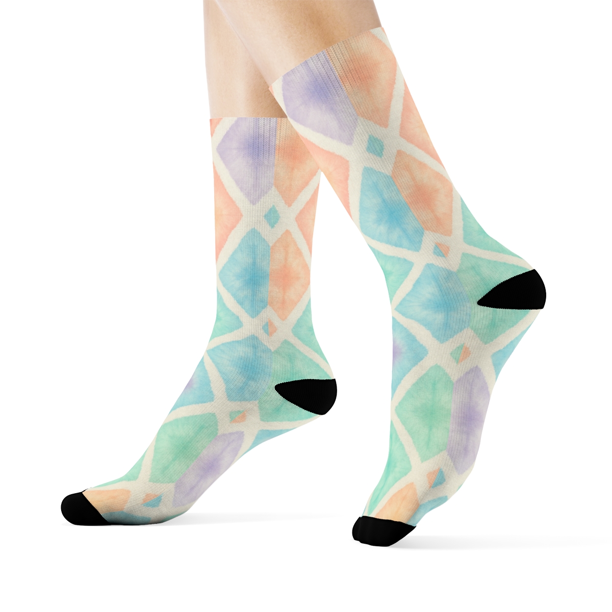 Pastel Shibori Diamond Lattice On White stylish athletic crew socks