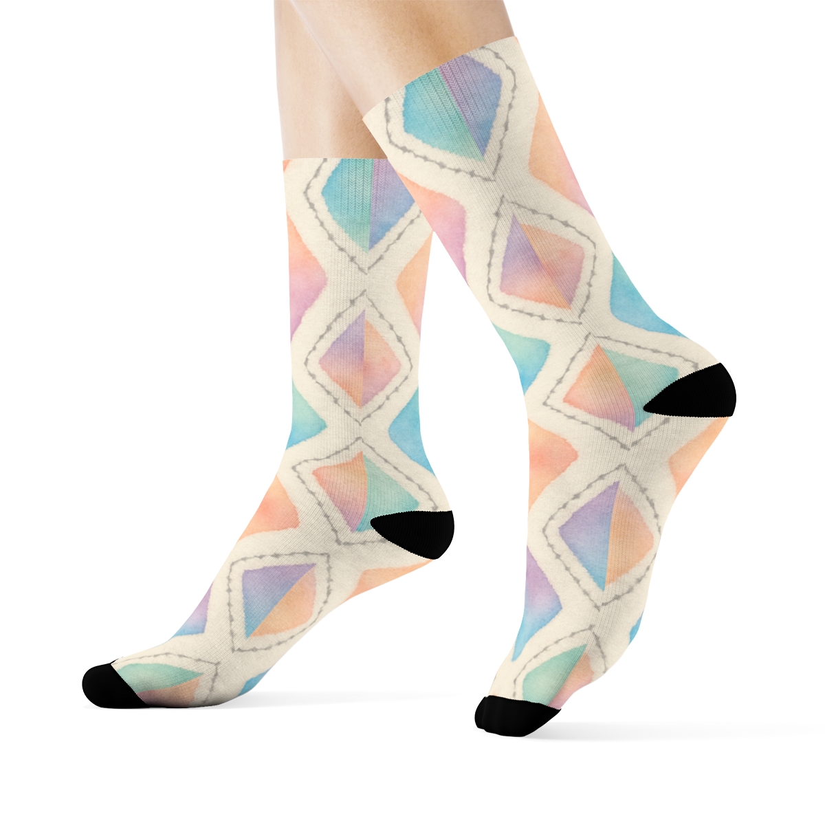 Pastel Shibori Diamond Wave Repeat On Ivory Background custom crew socks