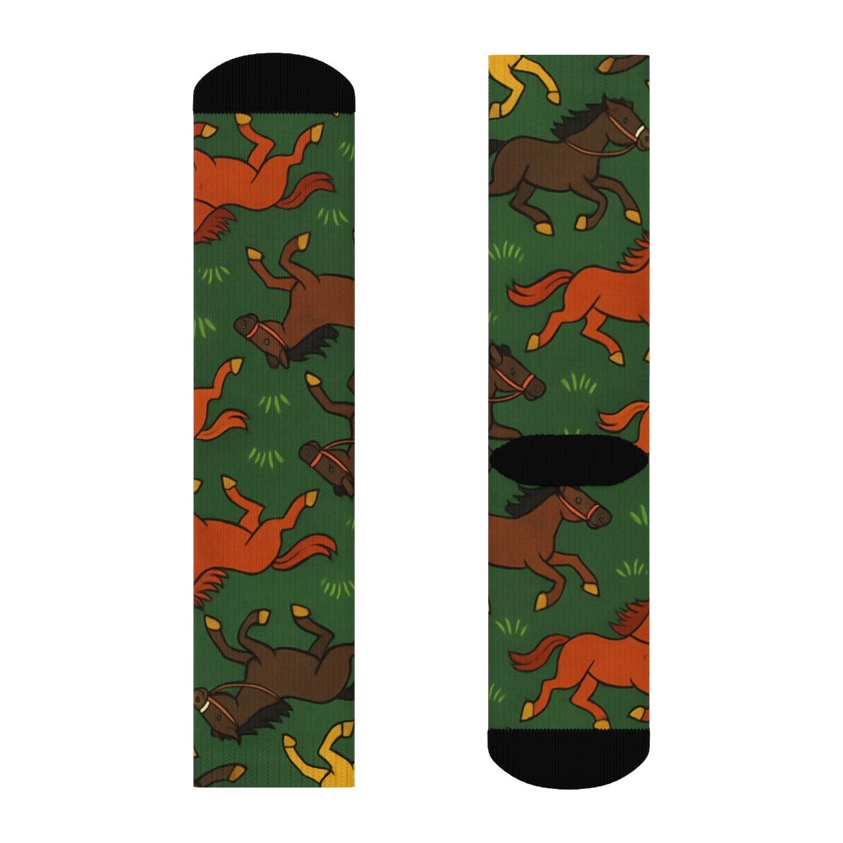 Pasture Green Mirage, Galloping Horse Parade comfortable cotton crew socks