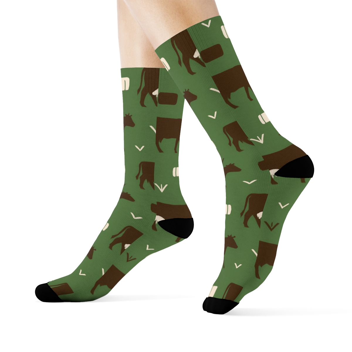 Pasture Green Tile Pattern With Cow Silhouette Parade stylish athletic crew socks