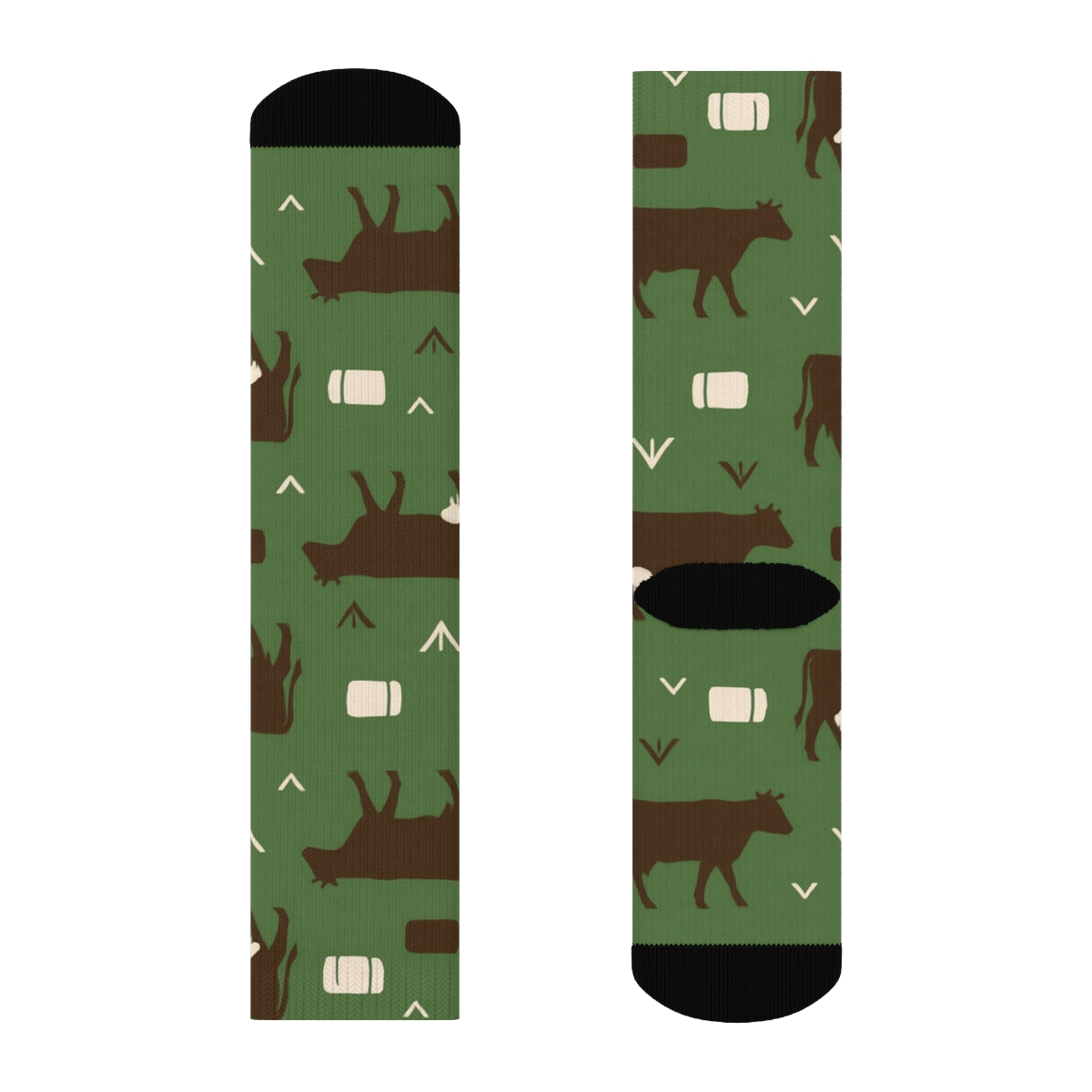 Pasture Green Tile Pattern With Cow Silhouette Parade stylish athletic crew socks
