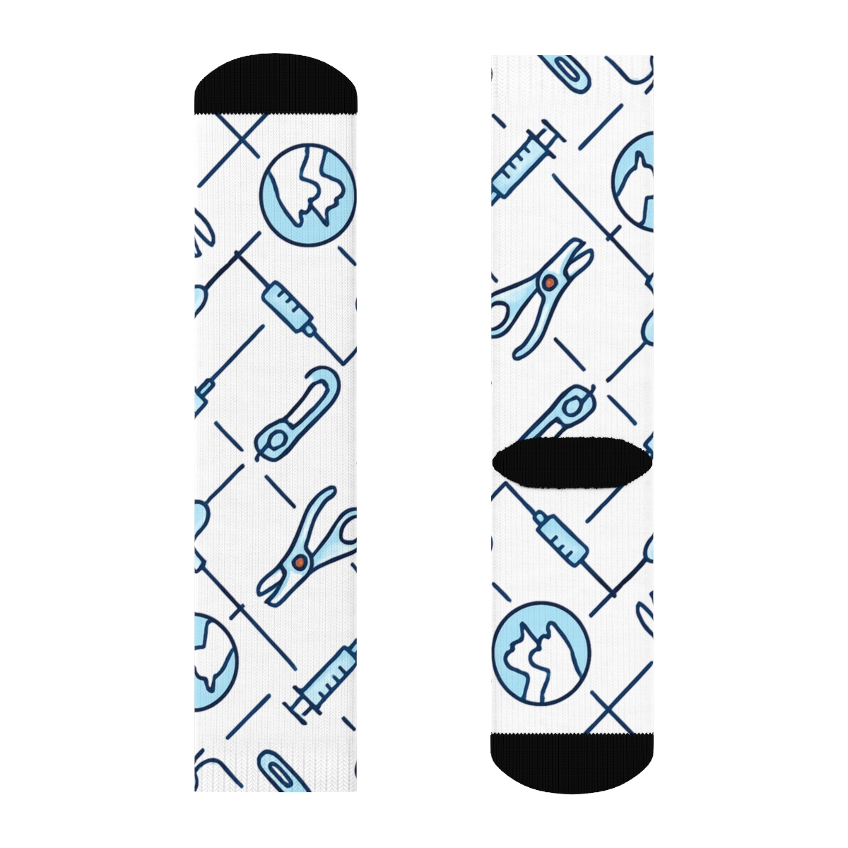 Paw Print Lattice With Veterinary Technician Tools comfortable cotton crew socks