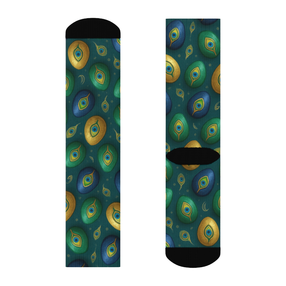 Peacock Egg Galaxy Dots On Rich Teal designer printed crew socks