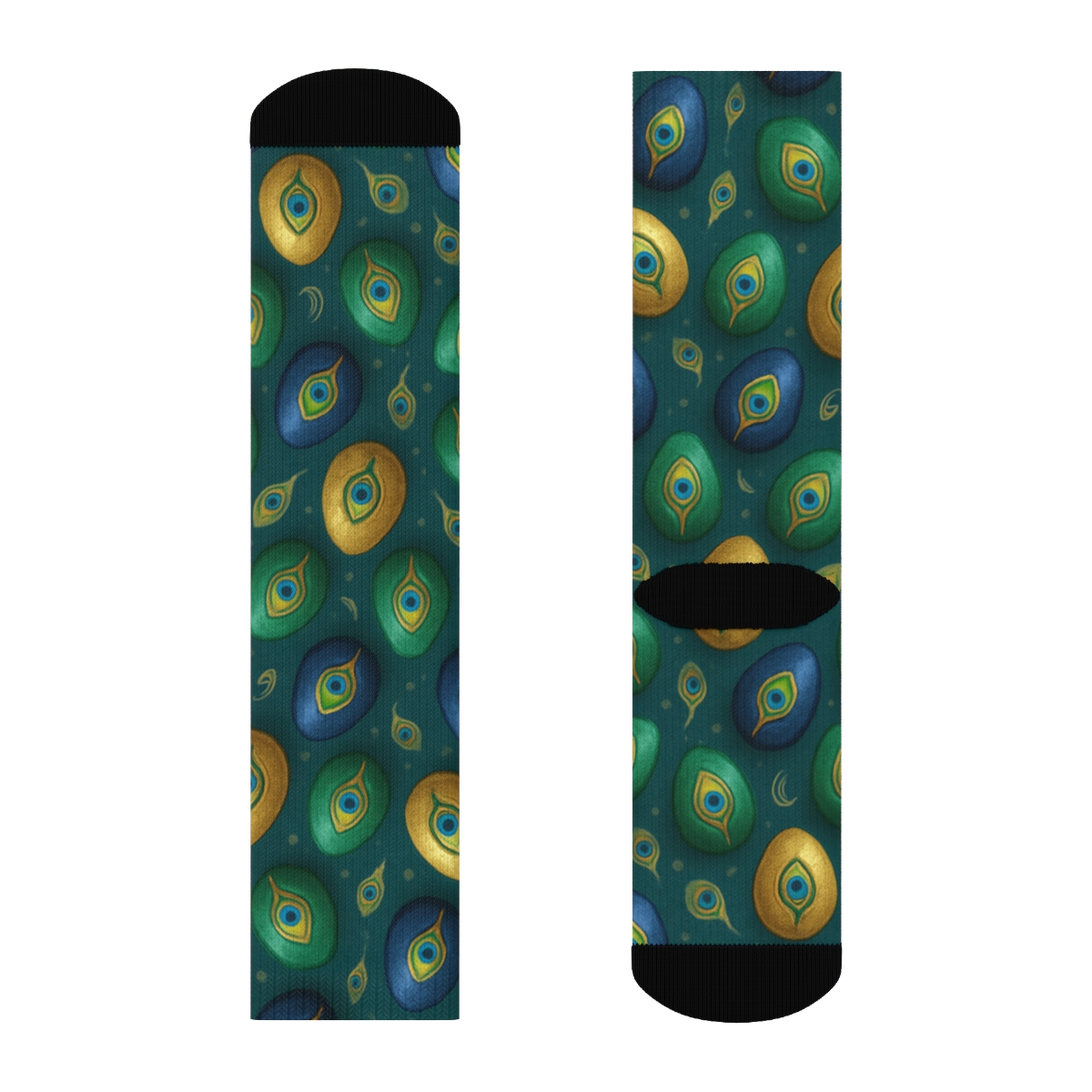Peacock Egg Galaxy Dots On Rich Teal designer printed crew socks