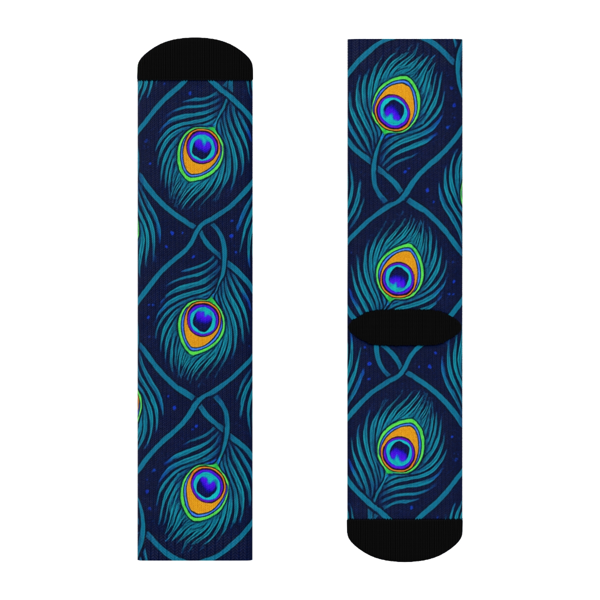 Peacock Eye Feather Lattice On Midnight Navy Background personalized crew socks
