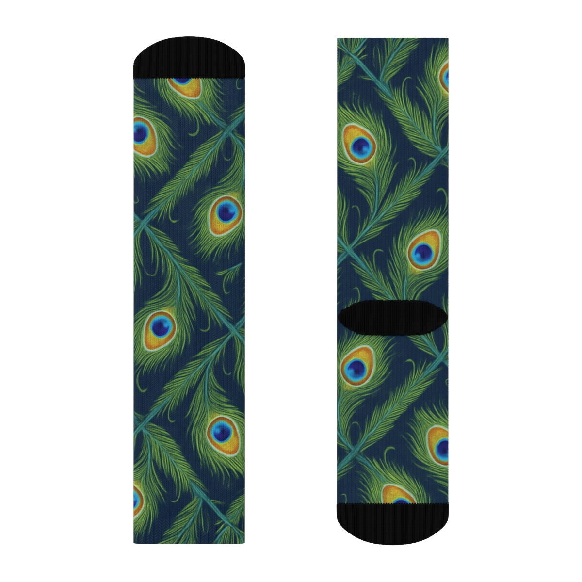 Peacock Eye Feather Lattice On Sapphire unique graphic crew socks