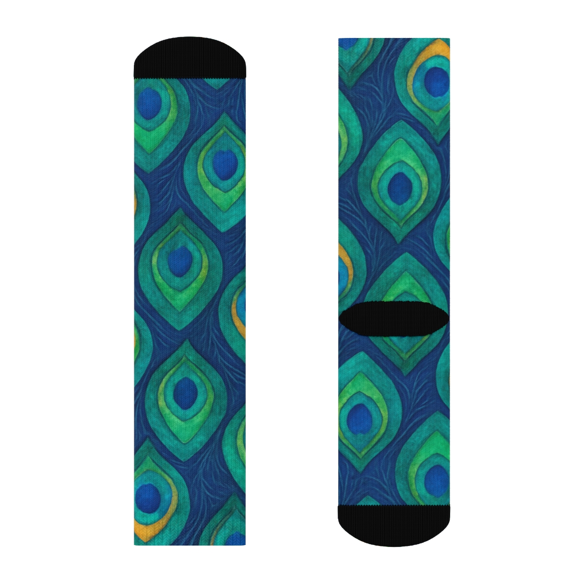 Peacock Eye Feather Mosaic On Deep Indigo Background stylish athletic crew socks