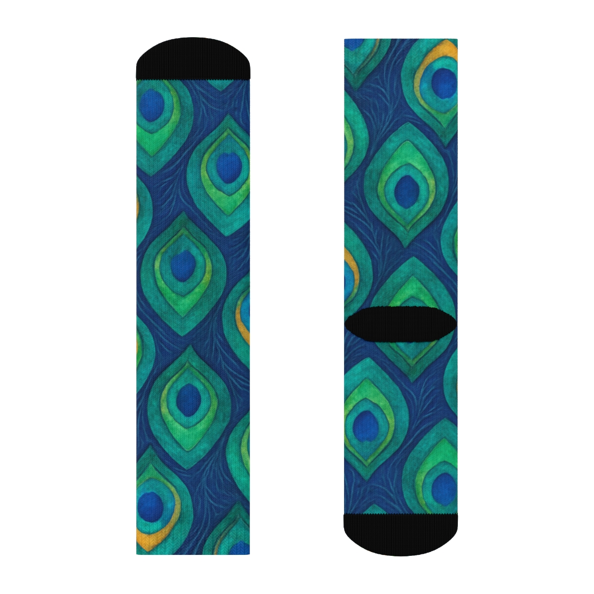 Peacock Eye Feather Mosaic On Deep Indigo Background stylish athletic crew socks