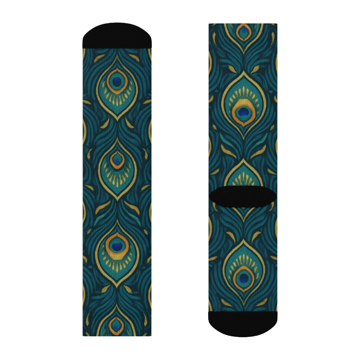 Peacock Feather Tessellation On Teal Background soft everyday crew socks