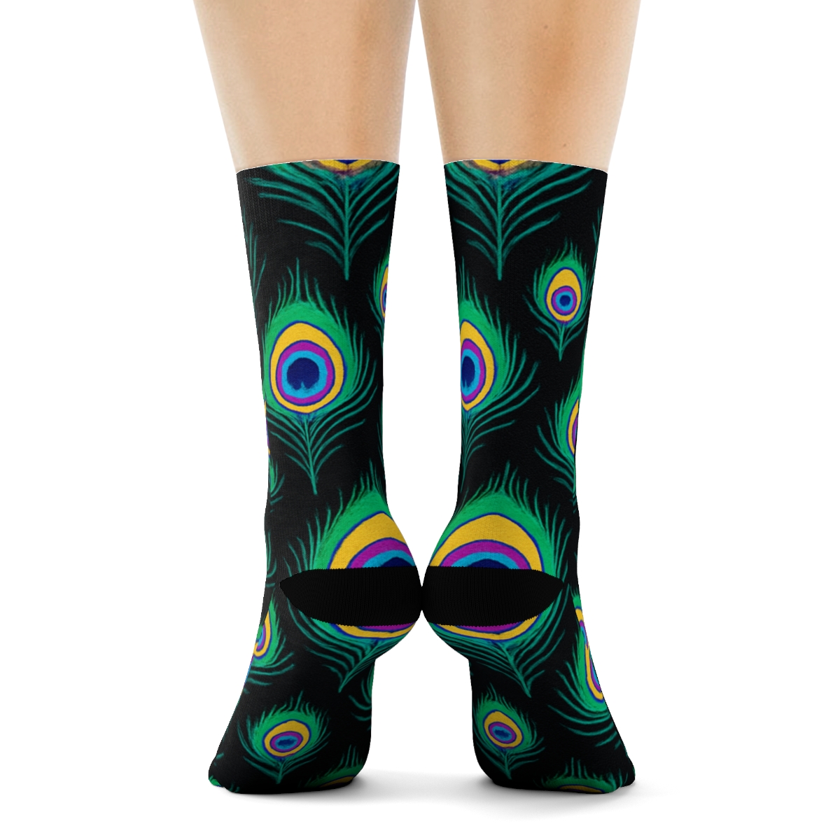 Peacock Tail Eye Grid On Black Background stylish athletic crew socks