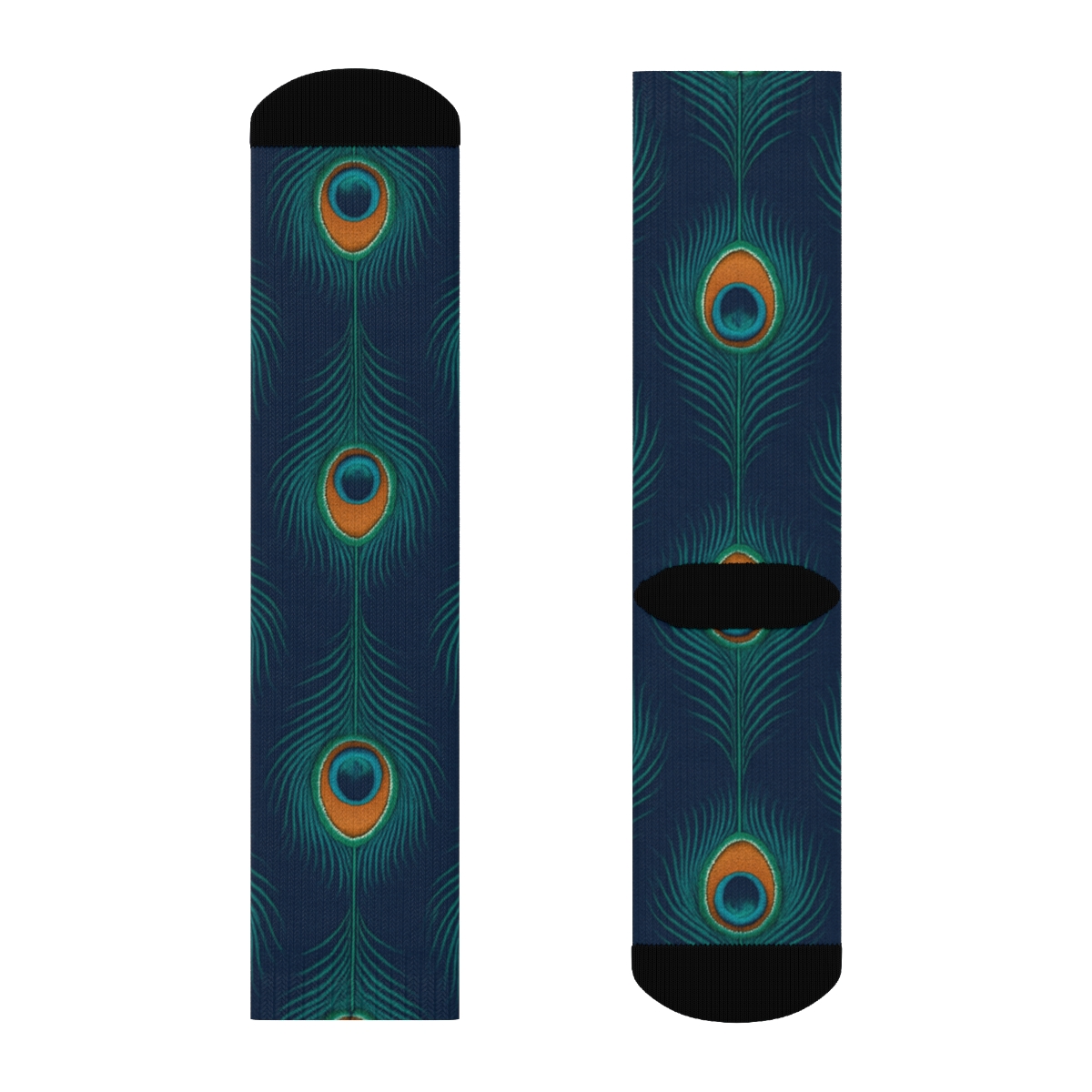 Peacock Tail Eye Grid On Navy Blue Background comfortable cotton crew socks