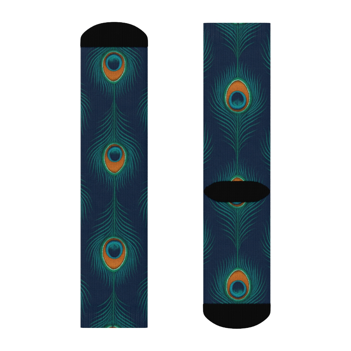 Peacock Tail Eye Grid On Navy Blue Background comfortable cotton crew socks