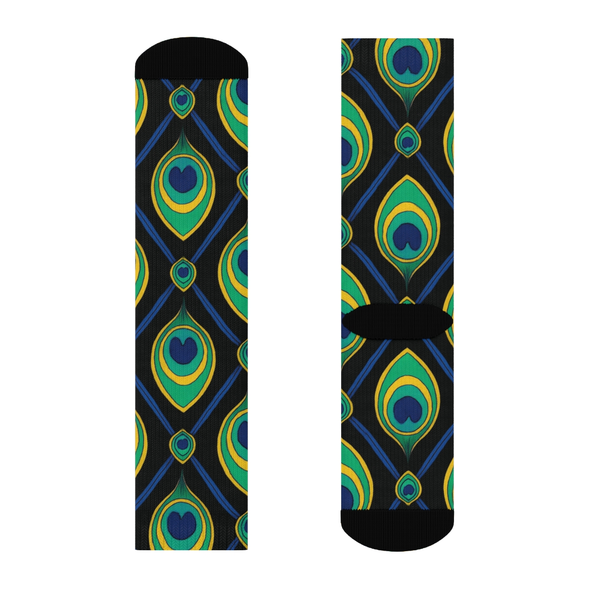 Peacock Tail Eye Lattice On Black Background comfortable cotton crew socks